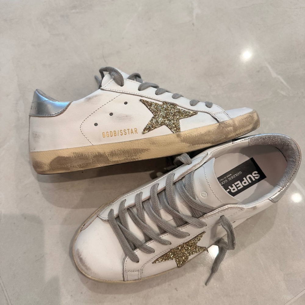 Golden Goose White and Gold Sneakers